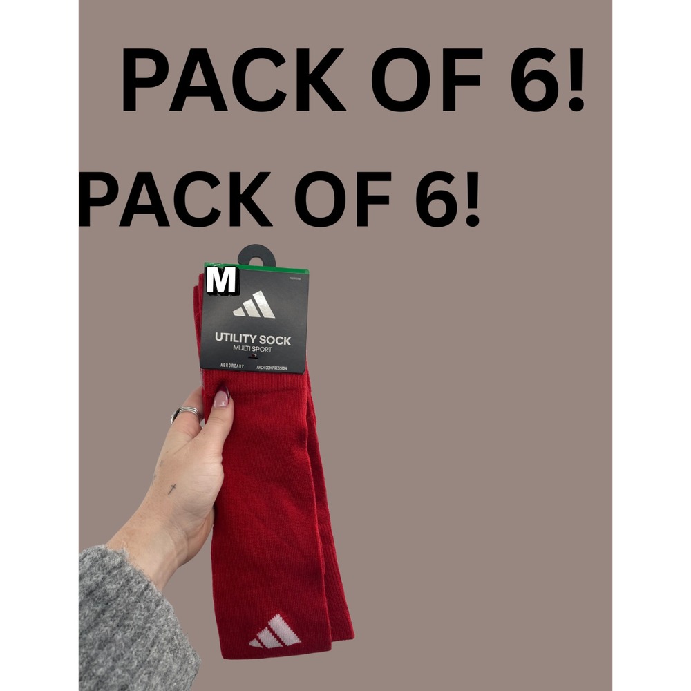 NWT Adidas Utility Sock Multi Sport Arch Compression Socks Medium Red Pack of 6